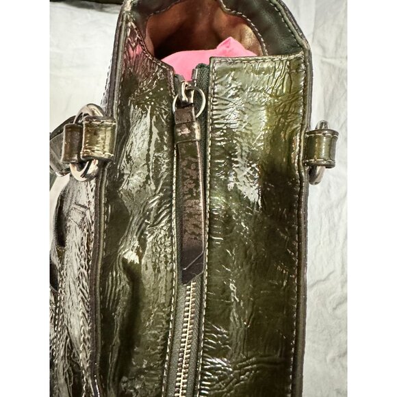 Coach Olive Green Patent Leather Tote With Adjustable Shoulder Strap & Side Buck - Picture 13 of 15